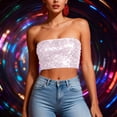 thumbnail image 5 of Sequin Tube Tops for Women Strapless Sparkly Glitter Bandeau Cropped Party Club Outfits Off Shoulder Blouses (Free Size, White), 5 of 7
