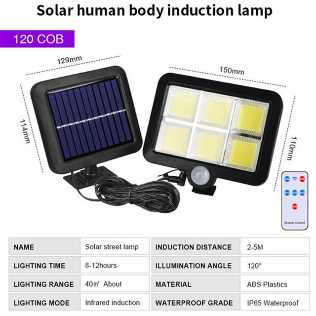 Lámpara Solar de pared dividida para jardín, farola de seguridad con Sensor de movimiento, impermeable, 3 modos, 100/120/160COB