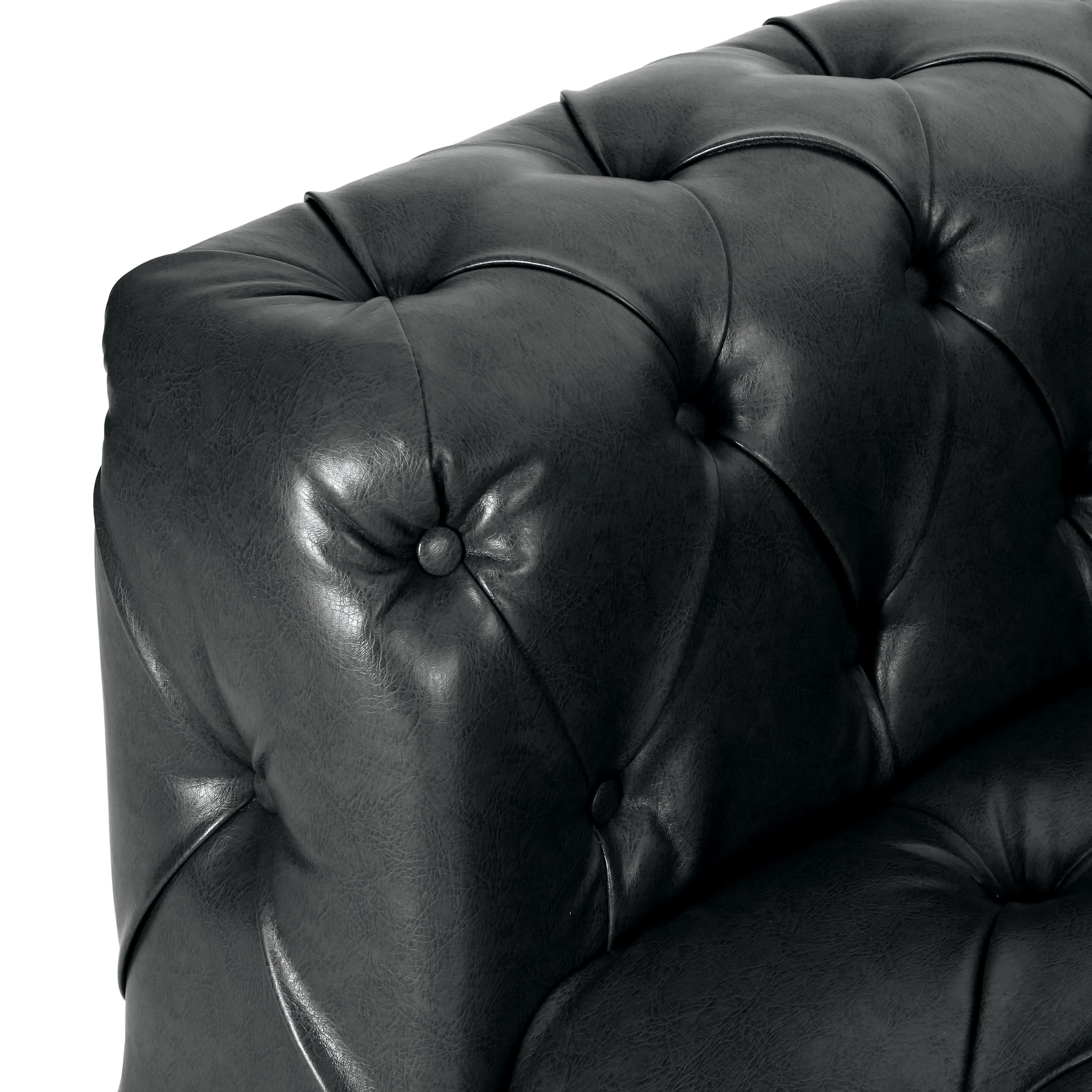 Noble House Feichko Faux Leather Tufted 3 Seater Sofa, Midnight Black