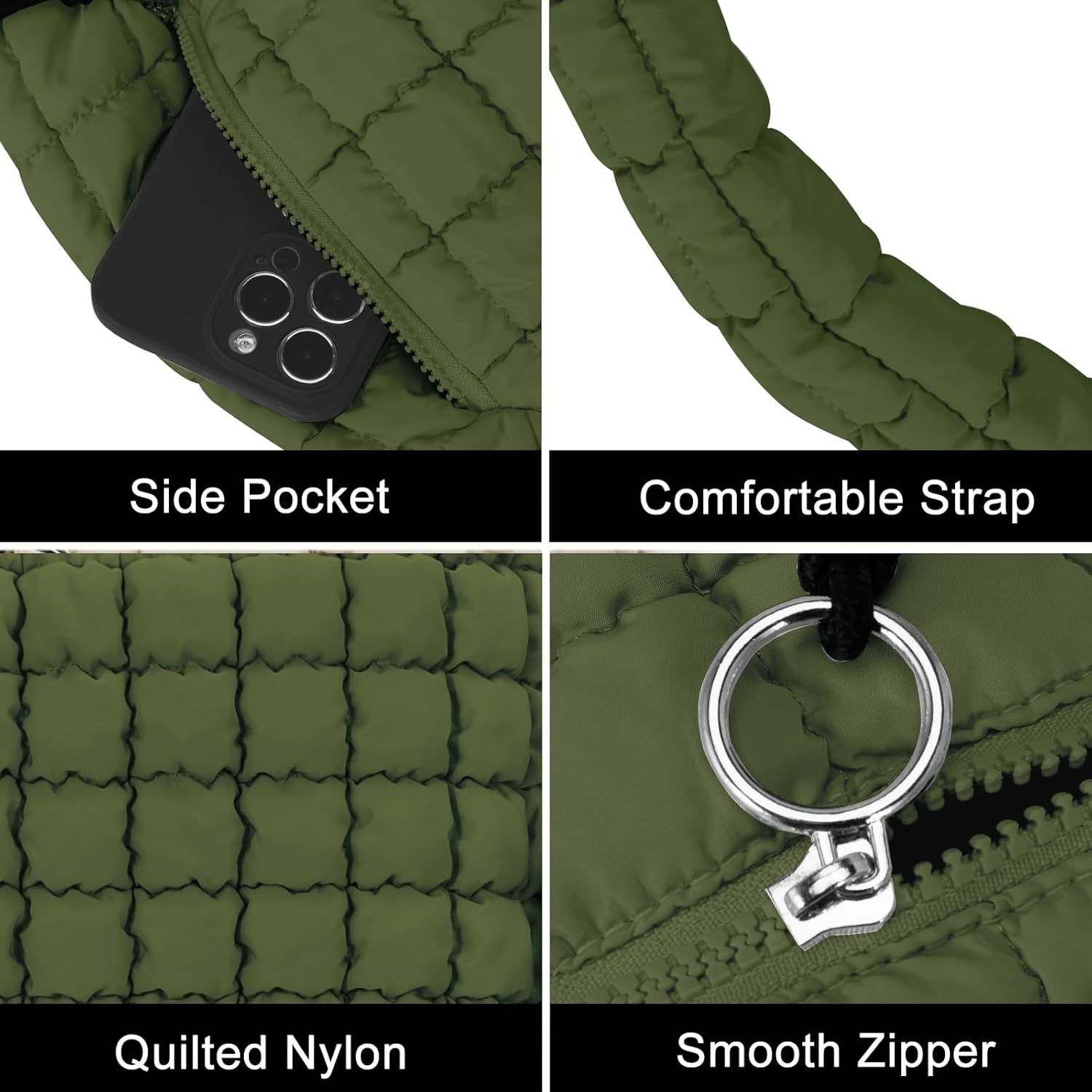 Kwuty Puffer Tote Bag for Women Large Quilted Puffy Lightweight Carryall Crossbody Tote Bag for Women