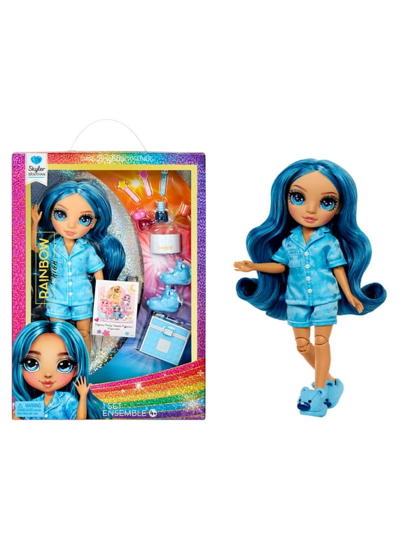 Rainbow High Jr High PJ Party Skyler, Blue 9 Posable Doll, Soft Onesie, Slippers, Play Accessories, Kids Toy Ages 4-12