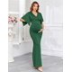 thumbnail image 4 of Vestido largo de maternidad AISWI Maxi con faja de flores verde, talla pequeña, 4 of 4