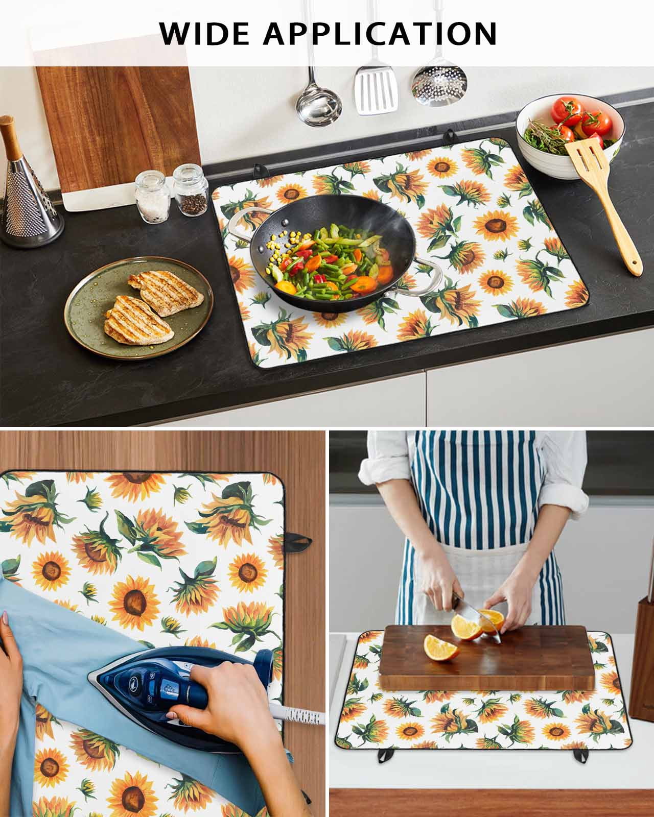 nqOlkjepod Large Induction Cooktop Protector Mat 36"x21", Sunflower Stove Top Covers for Electric Stove, Vintage Summer Botanical Floral Watercolor Stove Burner Cover Mats, Glass Top Stove Cover