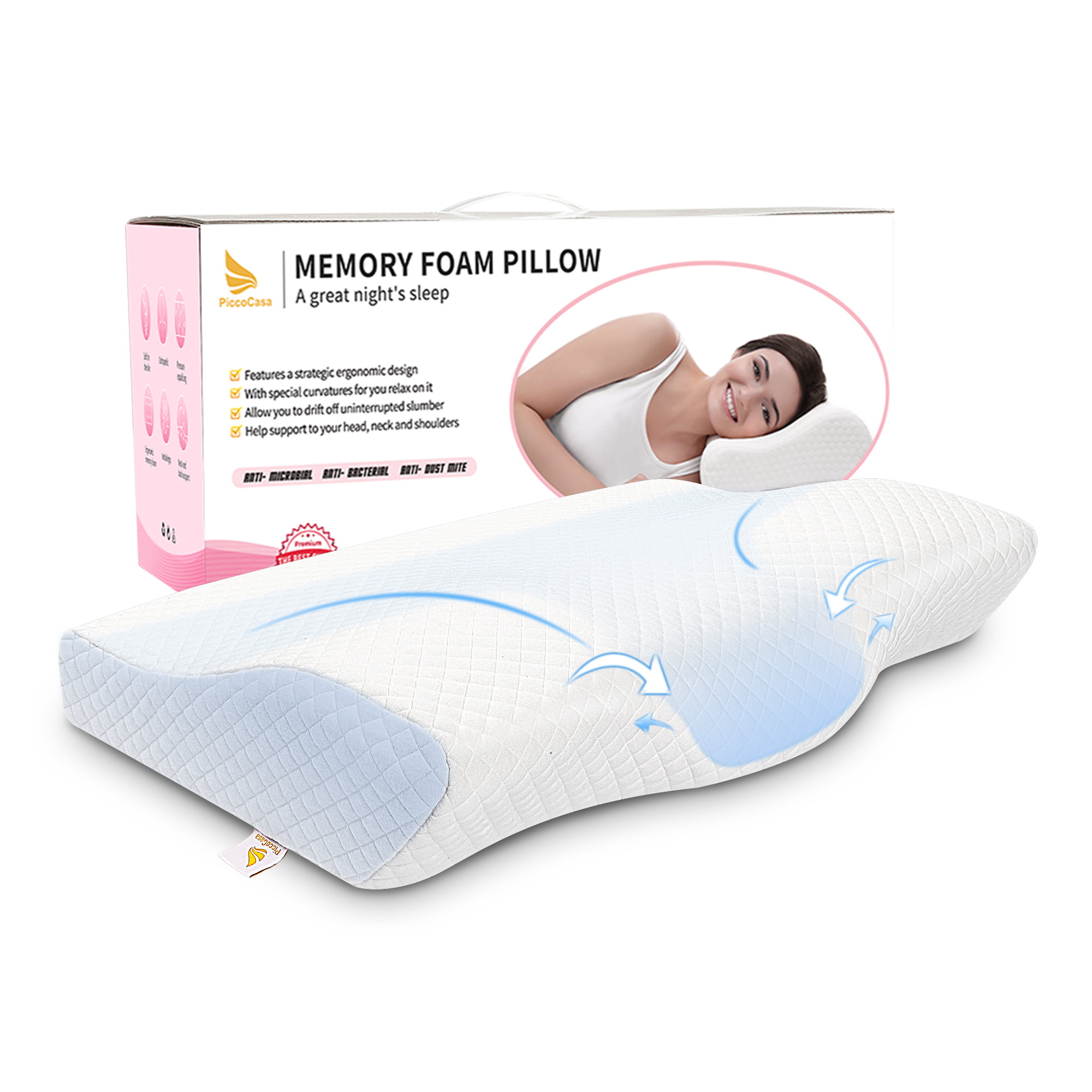 Cooling Memory Foam Contour Cervical Pillow Gel Firm Head Neck Back Support Pad 