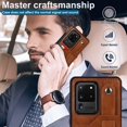 thumbnail image 2 of Design for Samsung Galaxy S20 Ultra 5G Phone Case with Screen Protector Adjustable Wrist Strap Kickstand Credit Card Slot Slim Shockproof Hybrid Rugged Protective Cover for Men 6.9 inch Brown, 2 of 14