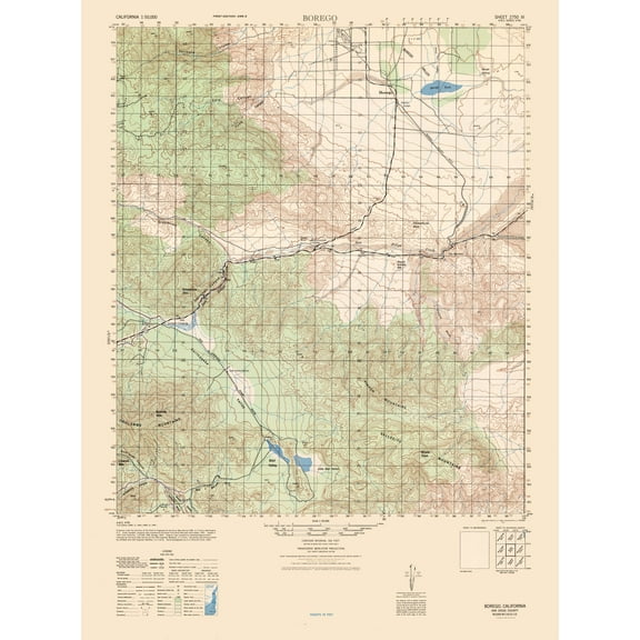 Topographical Map - Borego Sheet - US Army 1942 - Vintage Wall Art