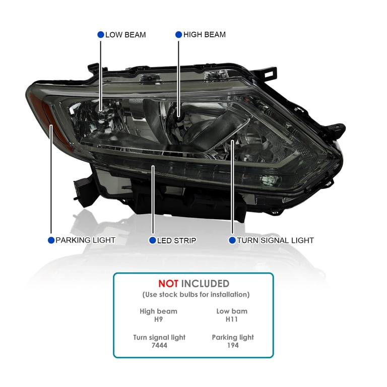 Pair Of Headlight Assemblies For 2014-2016 Nissan Rogue - Halogen DRL, Left & Right Complete Set