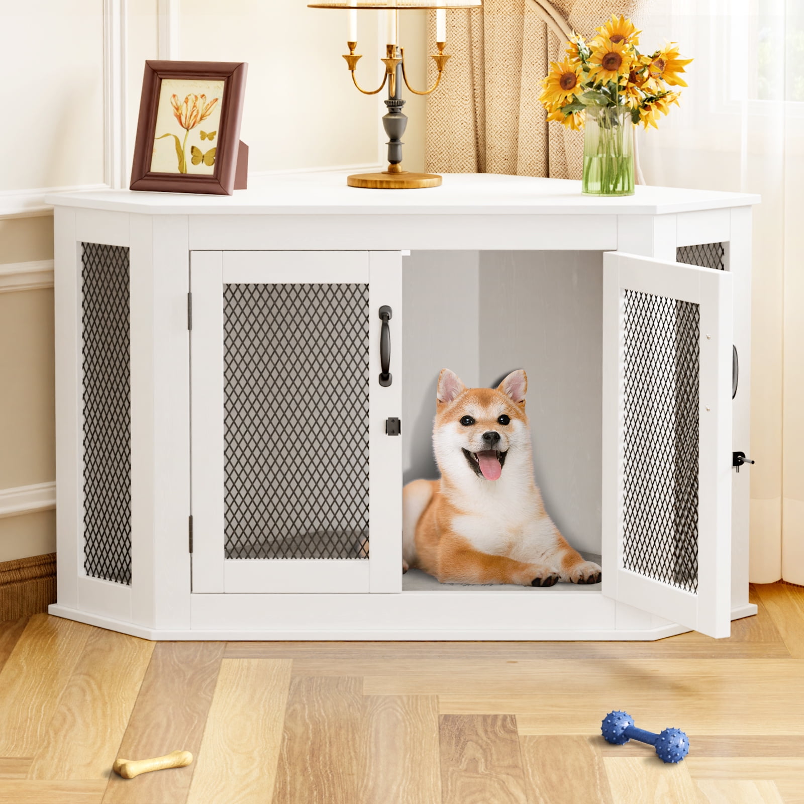 Kfvigoho Corner Dog Crate with Cushion, Dog House, Dog Crate