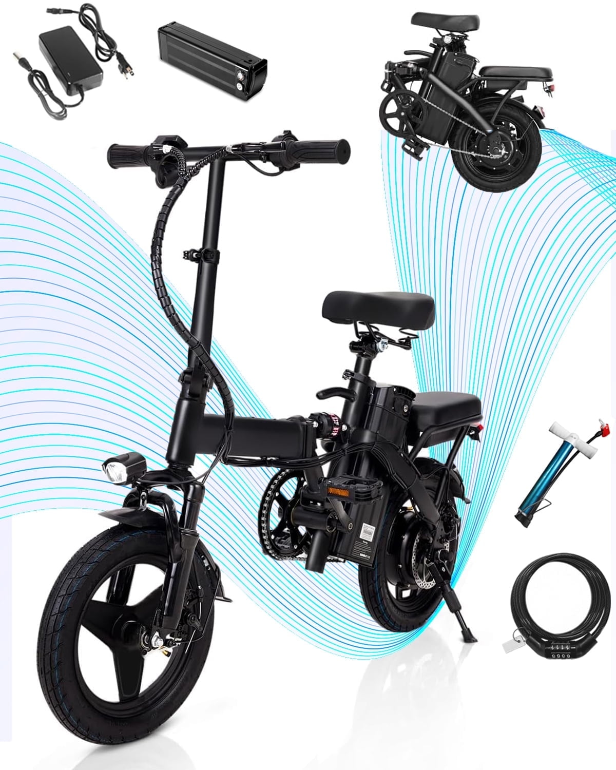 APYEAR 14" Folding Electric Bike 20 Miles, 500W Peak Electric Bicycle for Adults,  Ebike Speed of 15MPH, 48V 8Ah Battery Electric Bike Suitable for Commuting‌ UL 2849