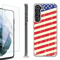 OneToughShield ® for Samsung Galaxy S23 S23 Plus 5G Shockproof Bumper Phone Case, with Tempered Glass Screen Protector - Flag / USA