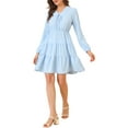 thumbnail image 5 of Allegra K Women's Swiss Dots Deep V Neck Puff Cuff Tiered Swing Mini Dress, 5 of 6