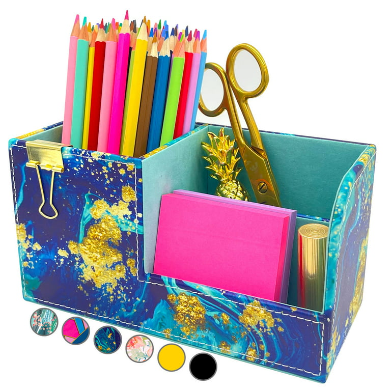 KUIFORTI Pencil Holder Pen Cup Holder with Garden Theme,PU Leather Pencil  Holder for Desk,Crayon Organizer Marker Organizer for Kids Adults Desk