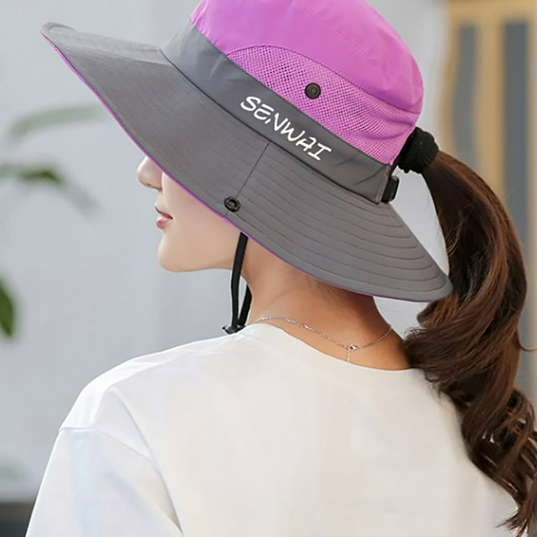 Sun Hats for Women Visors Hat Fishing Fisher Beach Hat UV Protection Cap  Black Casual Womens Summer Caps Ponytail Wide Brim Hat Purple