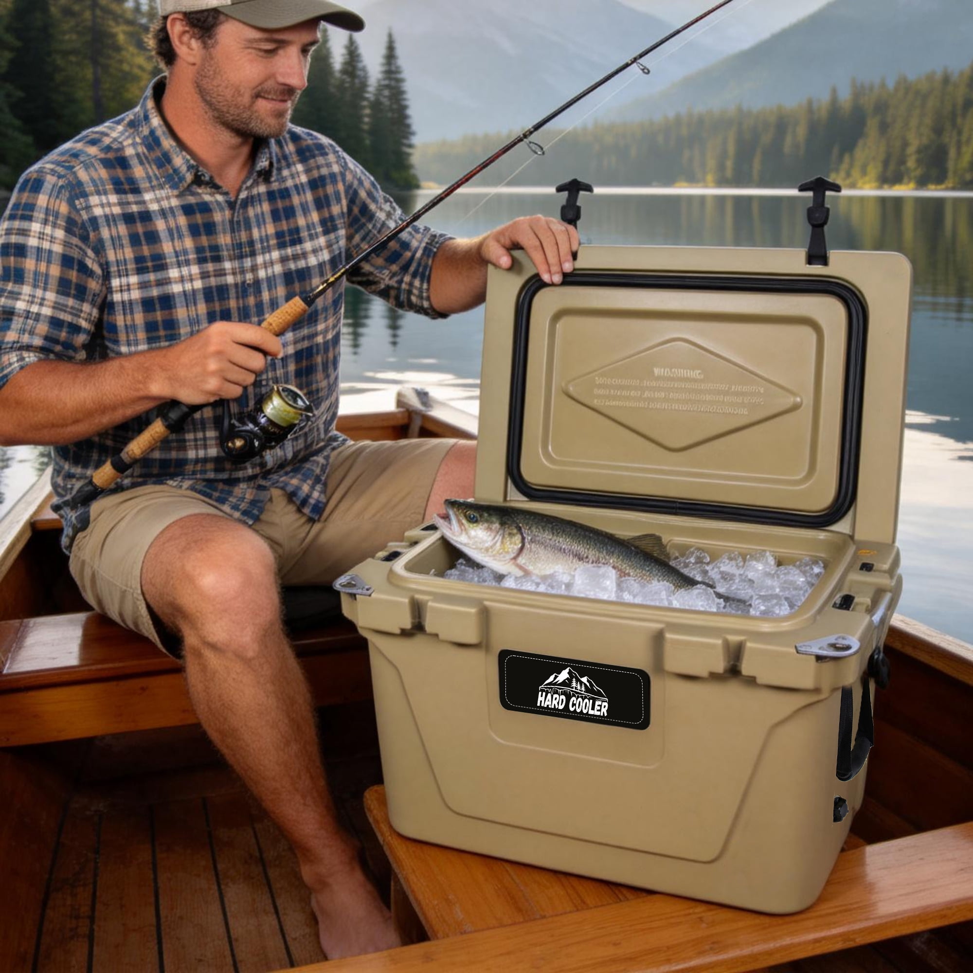 50 Quart Khaki Cooler, Ultra-Light Insulated Ice Chest – Heavy-Duty Hard Shell Cooler with 6-Day Ice Retention for Camping, Tailgating, Job Site & Outdoor Adventures