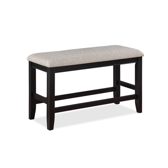 Newboti Furniture Farmhouse Style 1pc Black Light Gray Counter Height Bench Footrest Upholstered Seat Wooden Furniture BN.3708