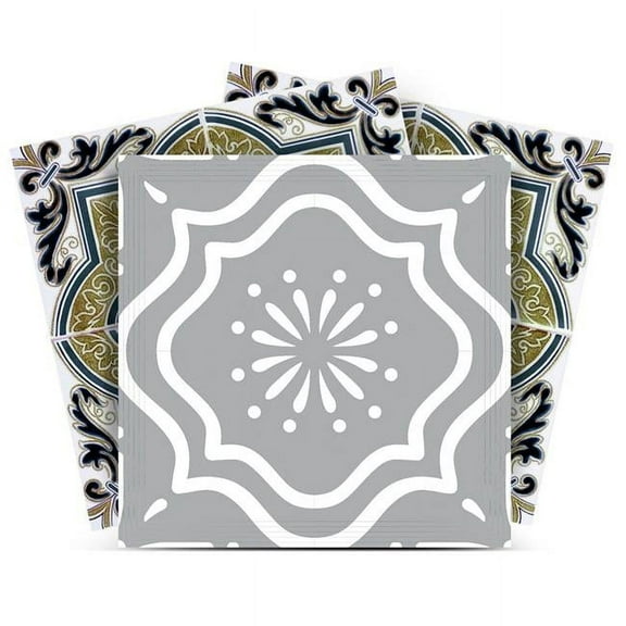 HomeRoots 390854 5 x 5 in. Vintage Sage Medallion Peel & Stick Removable Tiles