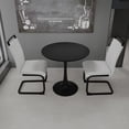thumbnail image 3 of Dining Sets 31.5 " Black circular dining table, tulip dining table, kitchen dining table for 2-4 people, MDF tabletop and base, and 2 white PU black metal leg dining chair set 2,Kitchen Sets, 3 of 15