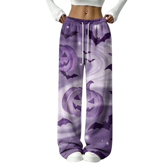 Fabrcox Women's Pajama Bottoms Flannel Halloween Pumpkin Ghost Witch Women Sleep Pants Spooky Fall Winter Comfy Fuzzy Wide Leg Womens Pj Pants White XL
