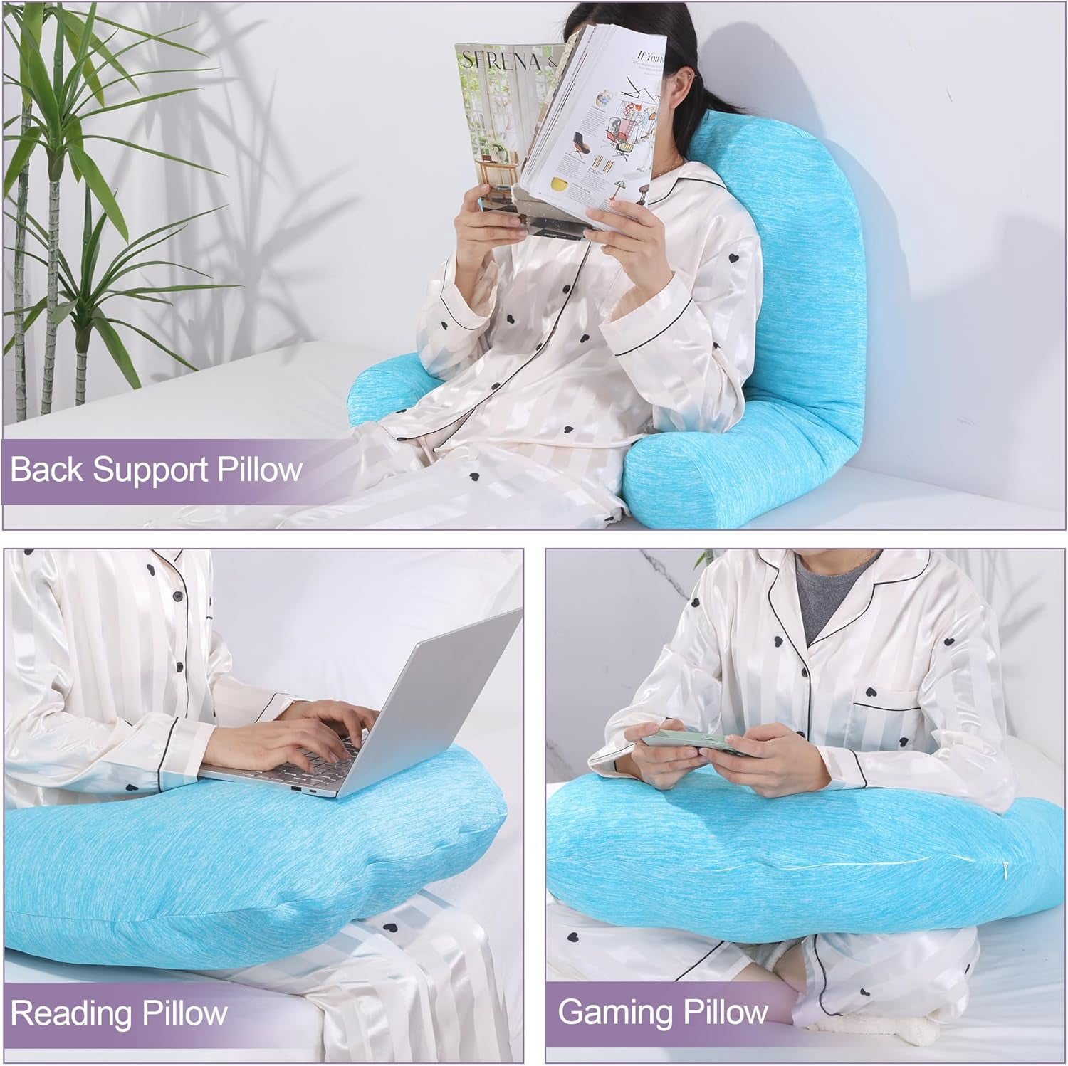 Cooling U Shaped Pillow for Neck, Contour Shoulder Pillow for Side Sleepers, Ergonomic Body Pillows for Adults, Hug Pillow with Washable Cover for Back, Shoulder Pressure Reduce (Light Blue)