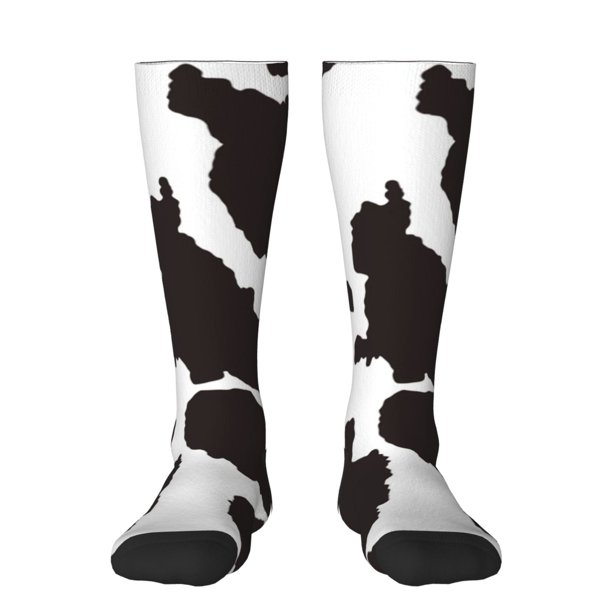 Fotbe Cow Skin 2 Calcetas Divertidas Estampadas para Hombre y Mujer, Calcetas de Algodón hasta la Rodilla para Caminar, Correr, Enfermería y Embarazo