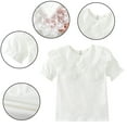 thumbnail image 2 of HAOYUNL Kids Baby Girls Short Sleeve Shirt Little Girls Ruffle Collar Shirt Toddler White Blouse Puff Bottom T-Shirt Solid Color Basic Top for 3-11Y, 2 of 7