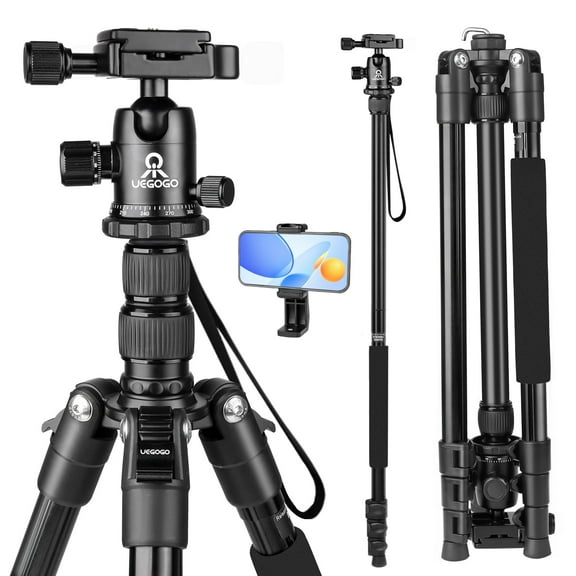UEGOGO 82 inches Heavy Duty Tripod for Camera and Phone, DSLR Binoculars Spotting Scope Camcorders Video Tripod Stand, 360 Degree Ball Head, 35 lbs Loads ﻿