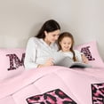 thumbnail image 4 of Erosebridal Kawaii Cheetah Print Bow Girl Bedding Comforter Set 7pcs,Girls Teens Leopard Print Letter Monogrammed M Queen Bedding Sets,Pink Reversible, 4 of 6