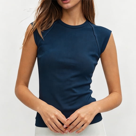 CUSTG Casual Blouses For Women Summer Elegant Sleeveless Solid Color Slim Fit Tank Tops Breathable Blend Crew Neck Tee For Everyday Wear Trendy Shirt