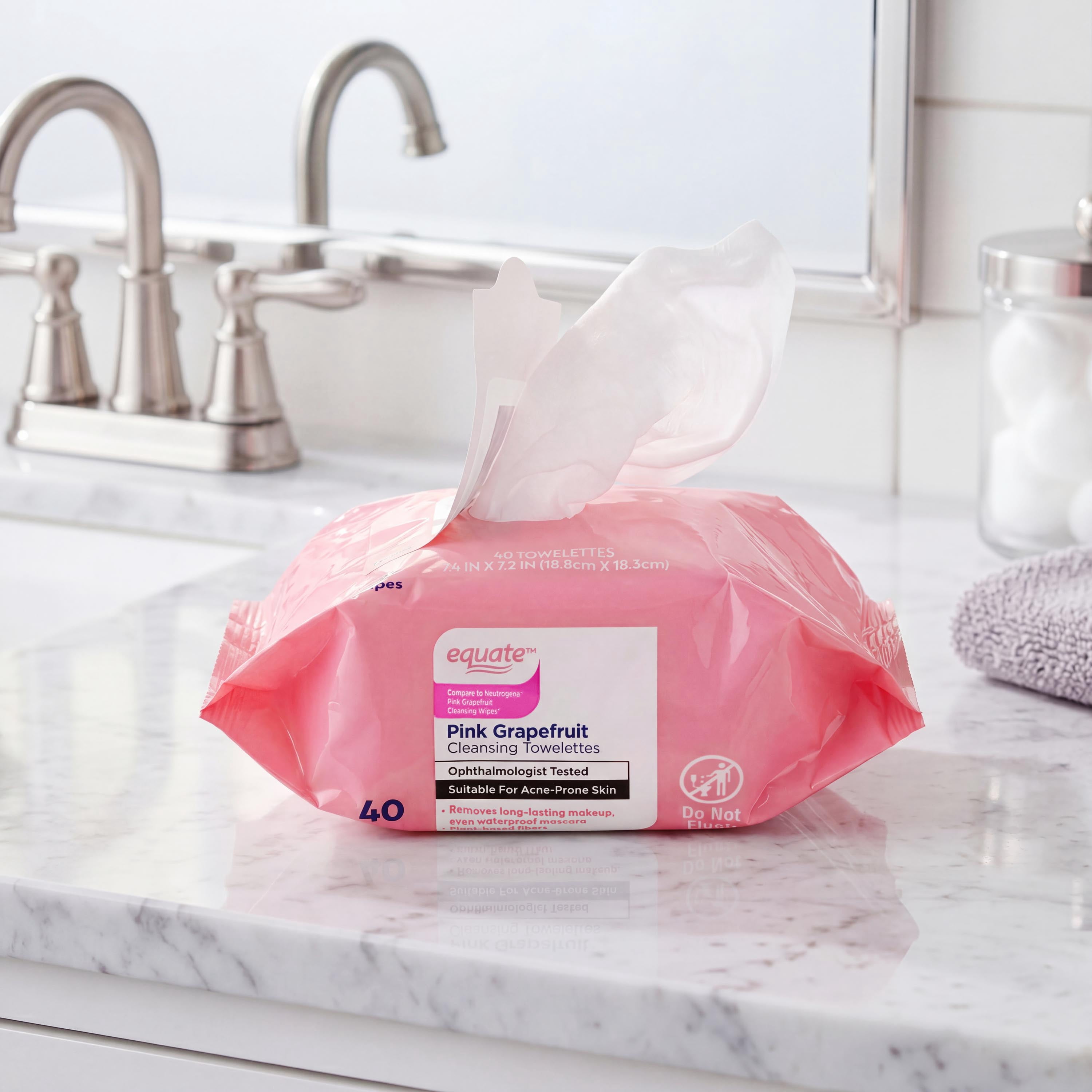 Equate Pink Grapefruit Cleansing Towelettes, 80 Count