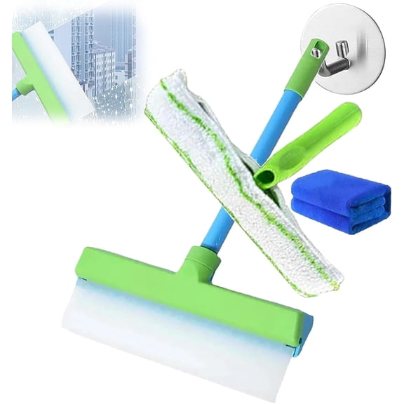 AquaBlad Window Cleaning Kit, AquaBlad Squeegee, Silicone Window Squeegee Kit, 3 in 1 Window Cleaning Scraper for Shower Glass Mirror Door Car (Green White, 1 Pc)