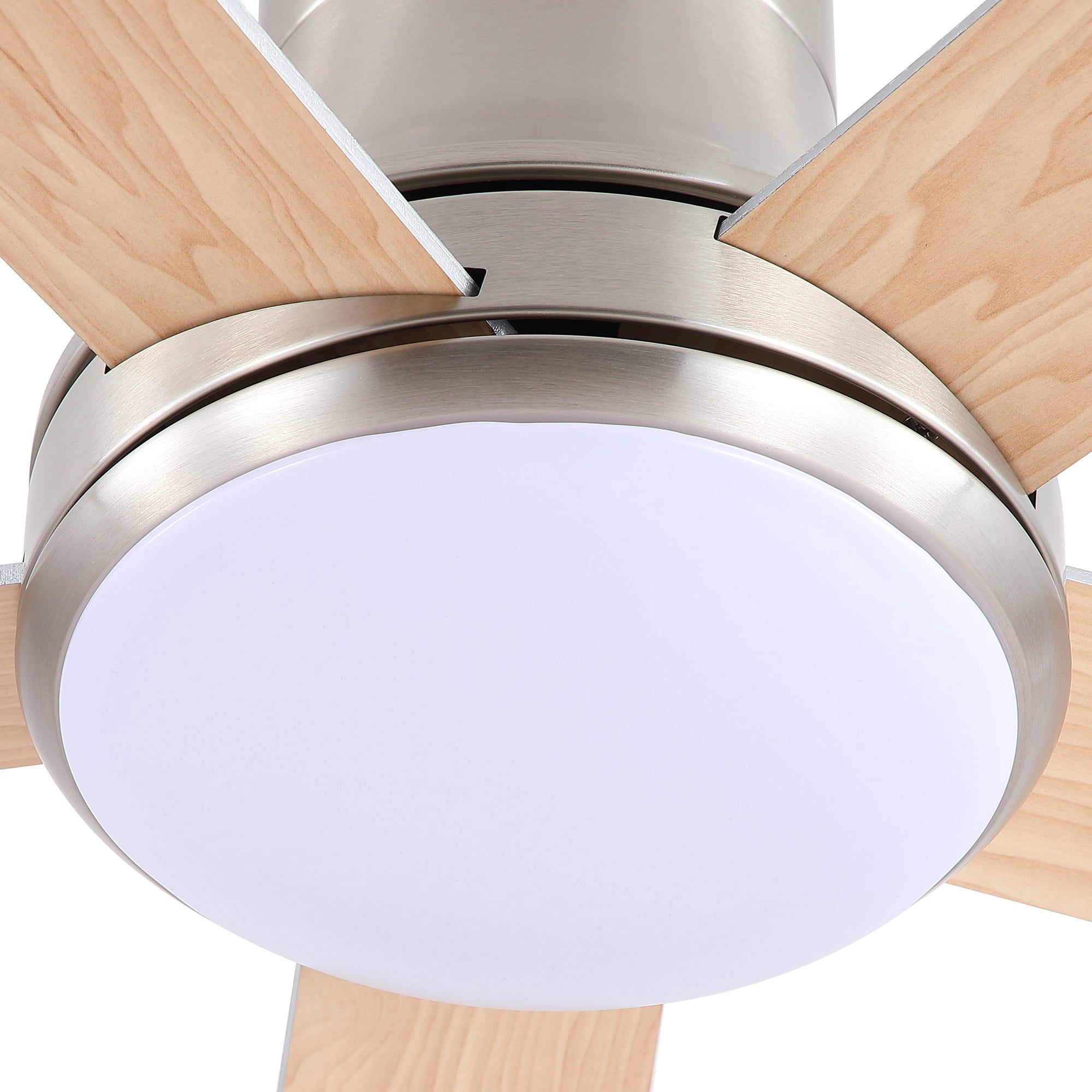 Leumius 52" Farmhouse Brushed Nickel Integrated LED Smart Ceiling Fan with DC Remote Control for Bedroom Living Room