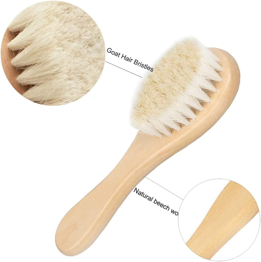 Brosse Bébé En Bois Et Poils De Chèvre - Douce, Anti-croûtes De Lait, Parfaite Pour Nouveau-nés
