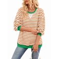 thumbnail image 2 of Women Striped Sweatshirts Oversized Crewneck Long Sleeve Shirts Y2K Pullover Top Fall Outfits Rice Orange XL, 2 of 9