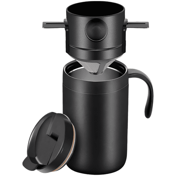 Portable Pour Over Coffee Maker Set, 304 Stainless Steel Insulated Travel Mug with Reusable Dripper Spoon, Easy to Clean, Keeps Hot Cold Beverages, Mug for Camping Coffee Maker Office Home Use
