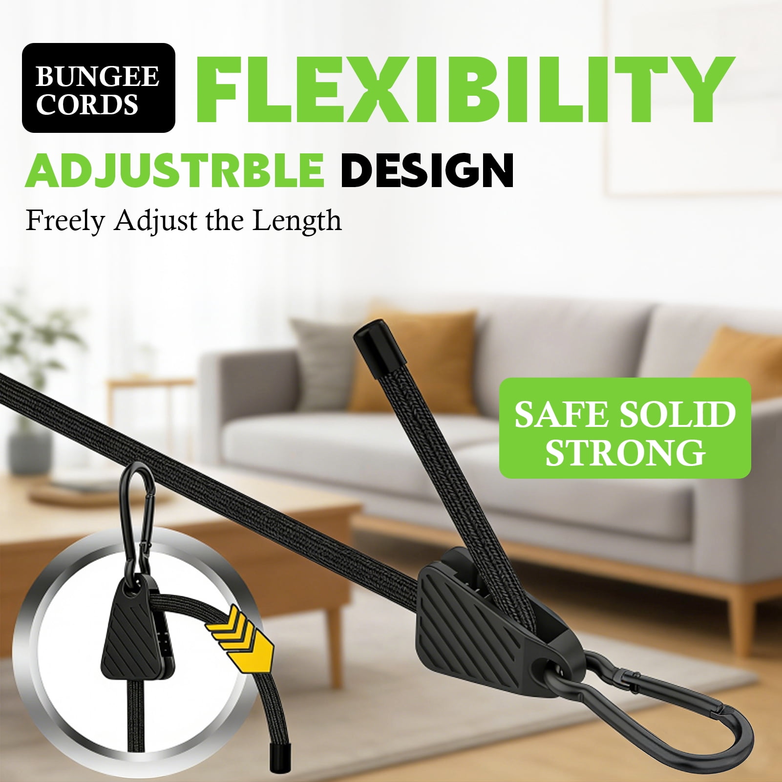 Amaopus 8 Pcs Adjustable Bungee Cords with Hooks, Heavy Duty Outdoor Carabiner Bungee Cord, Black Super Elastic Bungee Straps Easily Adjust from 7" to 48", Great for Cargo, Camping, Bike Racks, Tents