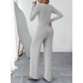 thumbnail image 4 of Women's 2 Piece Matching Lounge Sets Fall Fashion Outfits Henley Neck Sweater Top Wide Leg Pants Sweat Suits, 4 of 12