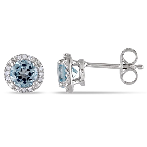 Everly Women's 1ct TGW Sky Blue Topaz and Diamond Accent Sterling Silver Halo Stud Earrings