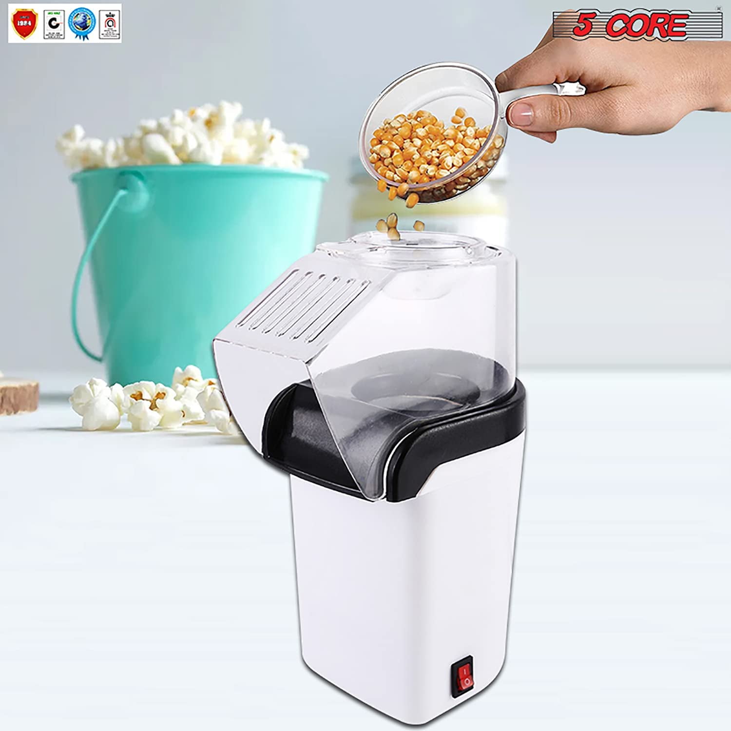 Ovente Hot Air Popcorn Popper Maker 16-Cup Capacity with Measuring Cup, No  Oil Needed (PM11T)