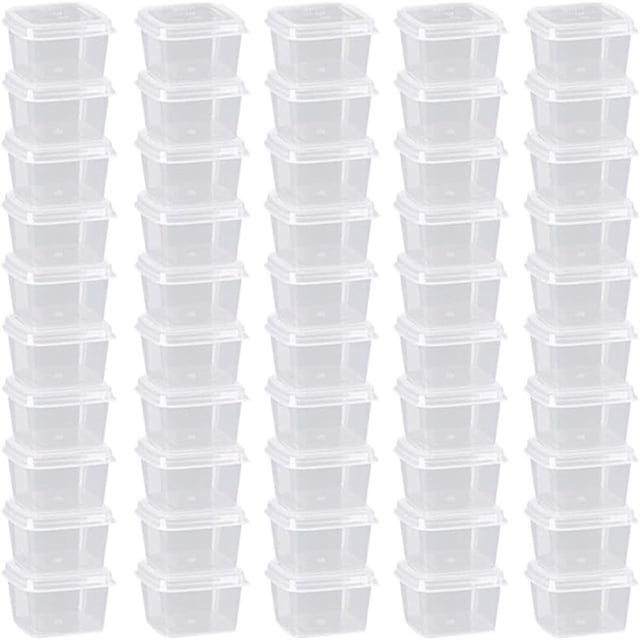CUITING 50 Pcs Small Hinged Sauce Pots 1oz Small Plastic Pots with Lids 25ml Mini Takeaway Pots for Deli Portion Controll Sauce Cups Condiments Meal Prep