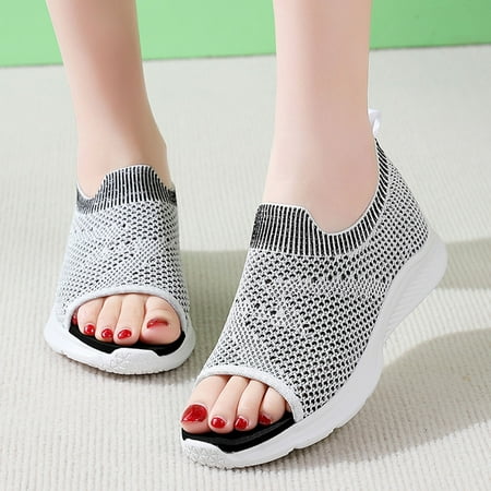 

〖Yilirongyumm〗 White 41 Sandals Women Shoes Summer Breathable Peep Wedges Toe Sandals Women Fashion Sport Beach Comfortable Mesh Women s Sandals