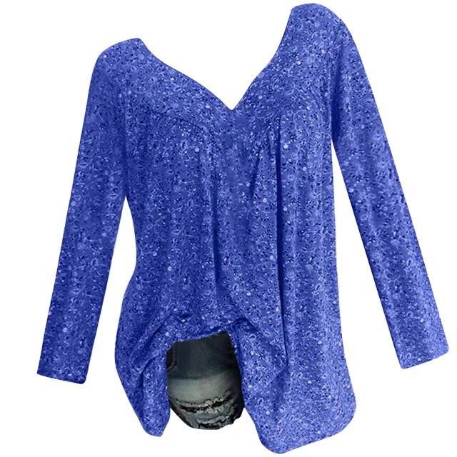 Pompotops Blouse à Manches Longues Col en V Imprimée pour Femmes Grande Taille Pull Tops Chemise Liquidation