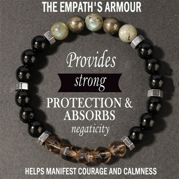 Pulsera para hombre y mujer con cuentas elásticas de cristal negro, joya con energía positiva para uso diario