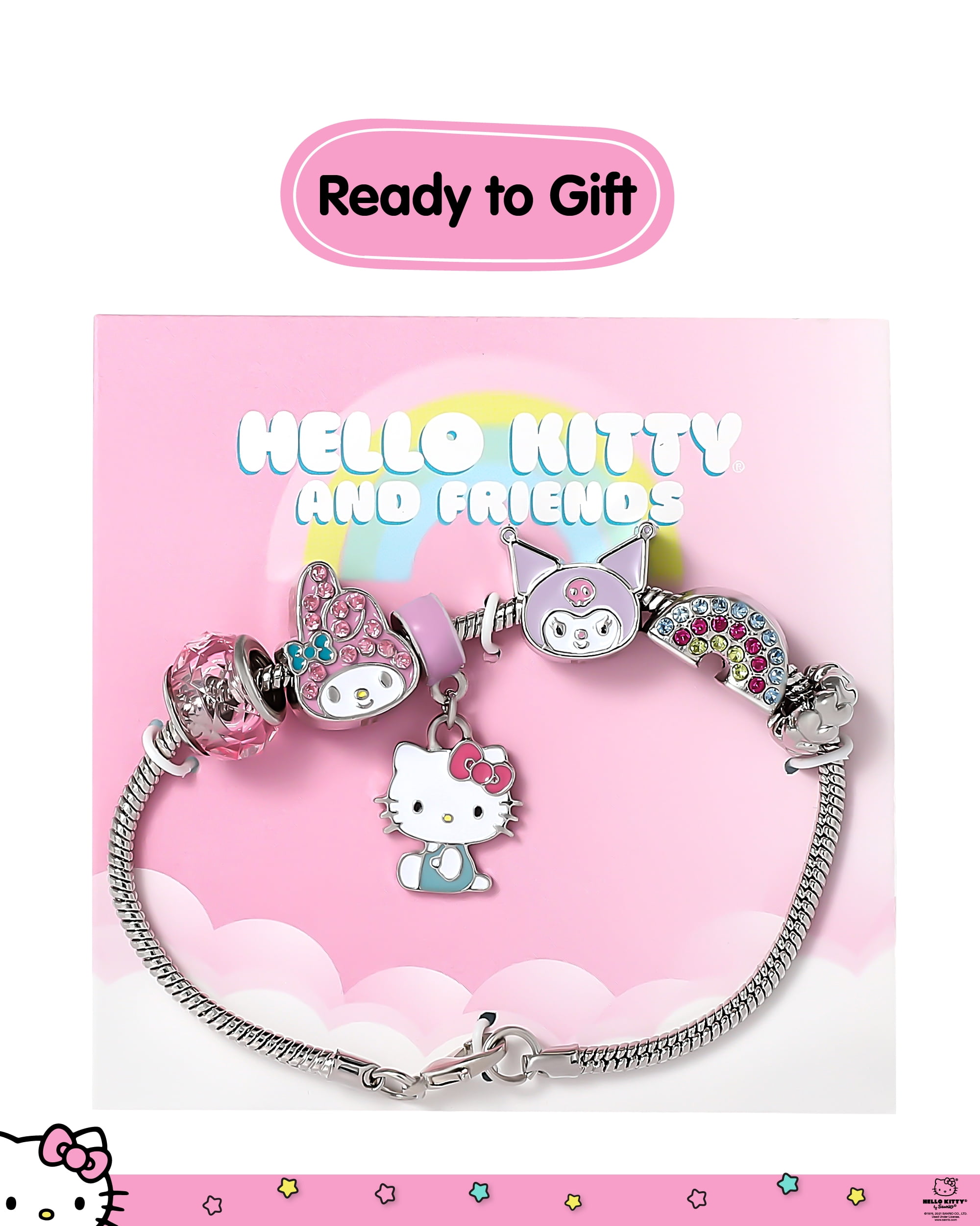 SALLY ROSE Hello Kitty Charm Bracelet for Women, 7" Fashion Sanrio Bracelet with 6 Unique Charms Official License