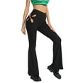 thumbnail image 3 of Women's High Waist Hollow Out Flare Pants Stretchy Cut Out Slim Fit Bell Bottomed Long Trousers, 3 of 7
