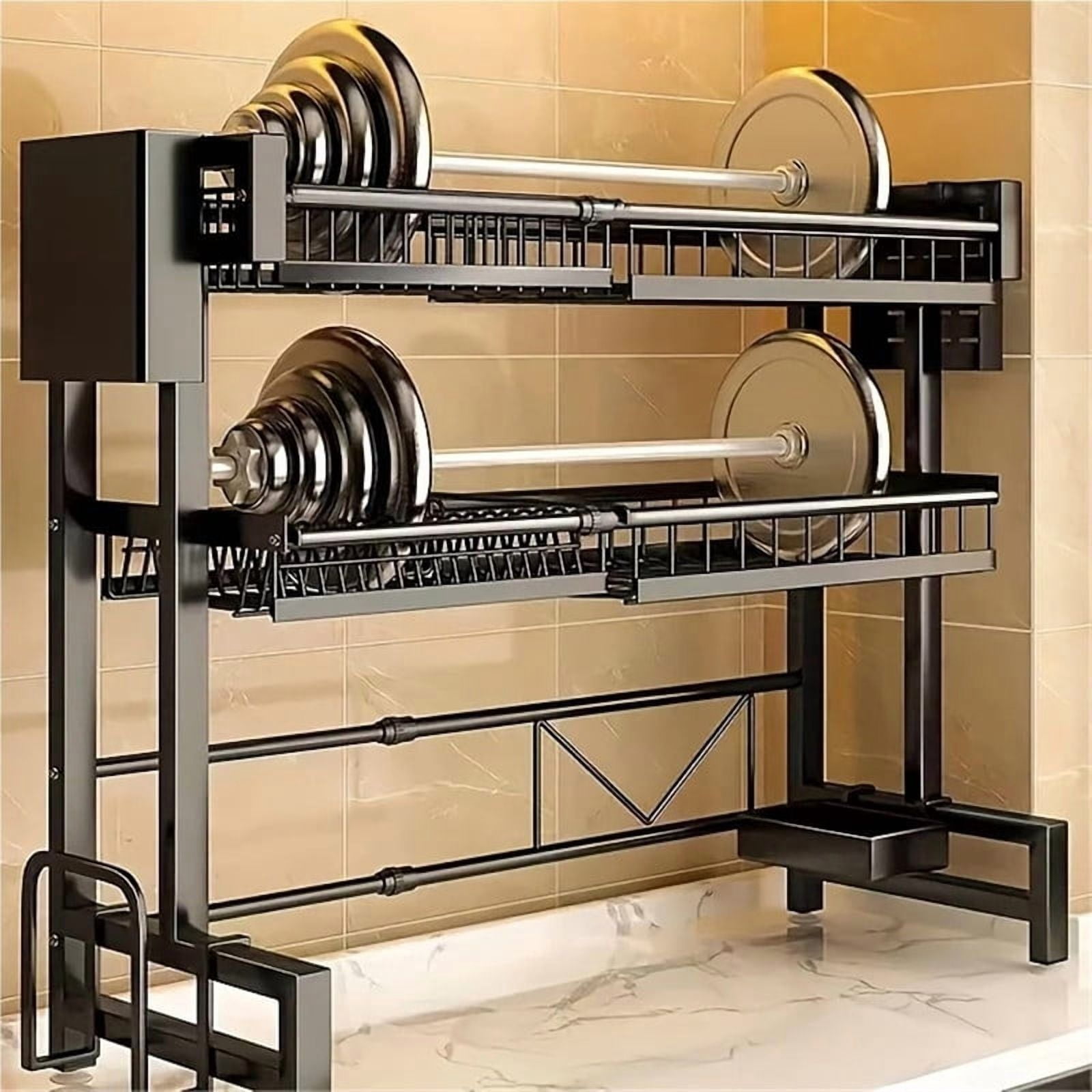 Over The Sink Dish Drying Rack, Telescopic 2 Tier Large Capacity Dish Rack, Sink Organize Stand, Kitchen Counter Storage Shelf Supplies for Plates Bowls Pots