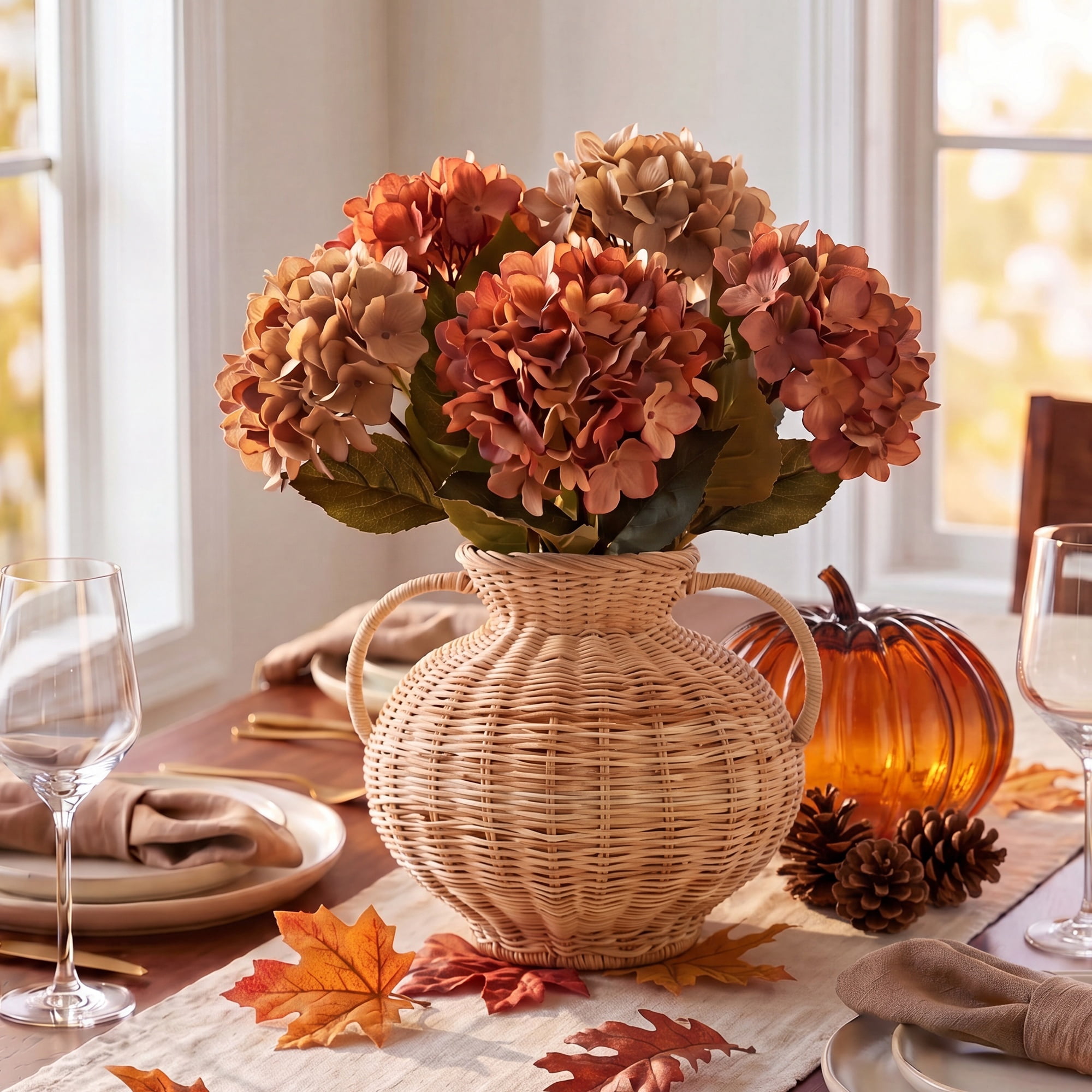 My Texas House Fall Faux Hydrangea Stem, Brown, 20"