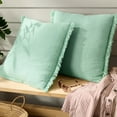 thumbnail image 3 of TOWN & COUNTRY EVERYDAY Rio Solid Fringe Handcrafted Indoor Outdoor Decorative Pillow 2-Pack Set , 100% Recycled Materials, UV Fade Resistant, Water Repellent, Sage Green 20"x20", 3 of 11