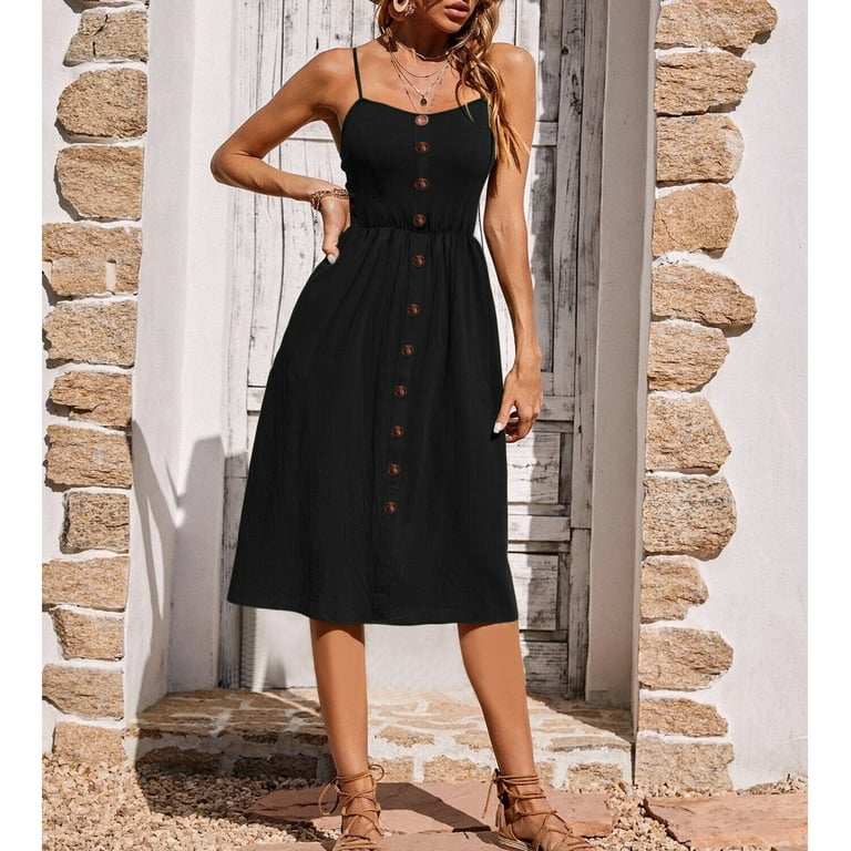 Spaghetti strap button down midi dress sale