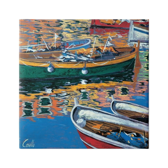 Stupell Industries Boats in Water Reflection Transportation Painting Gallery Wrapped Canvas Print Wall Art, 17 x 17