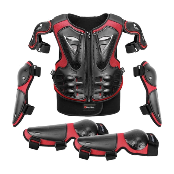 Traje de protección de motocicleta para niños, Protector de pecho, vertebral y espalda, conjunto de protección de conducción para monopatín y Rojo